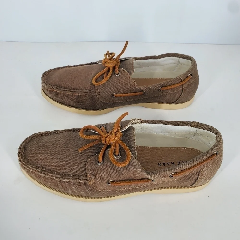 Cole Haan Mens Canvas Slip-on Boat Shoes Size 8.5 M Brown C14475 C15